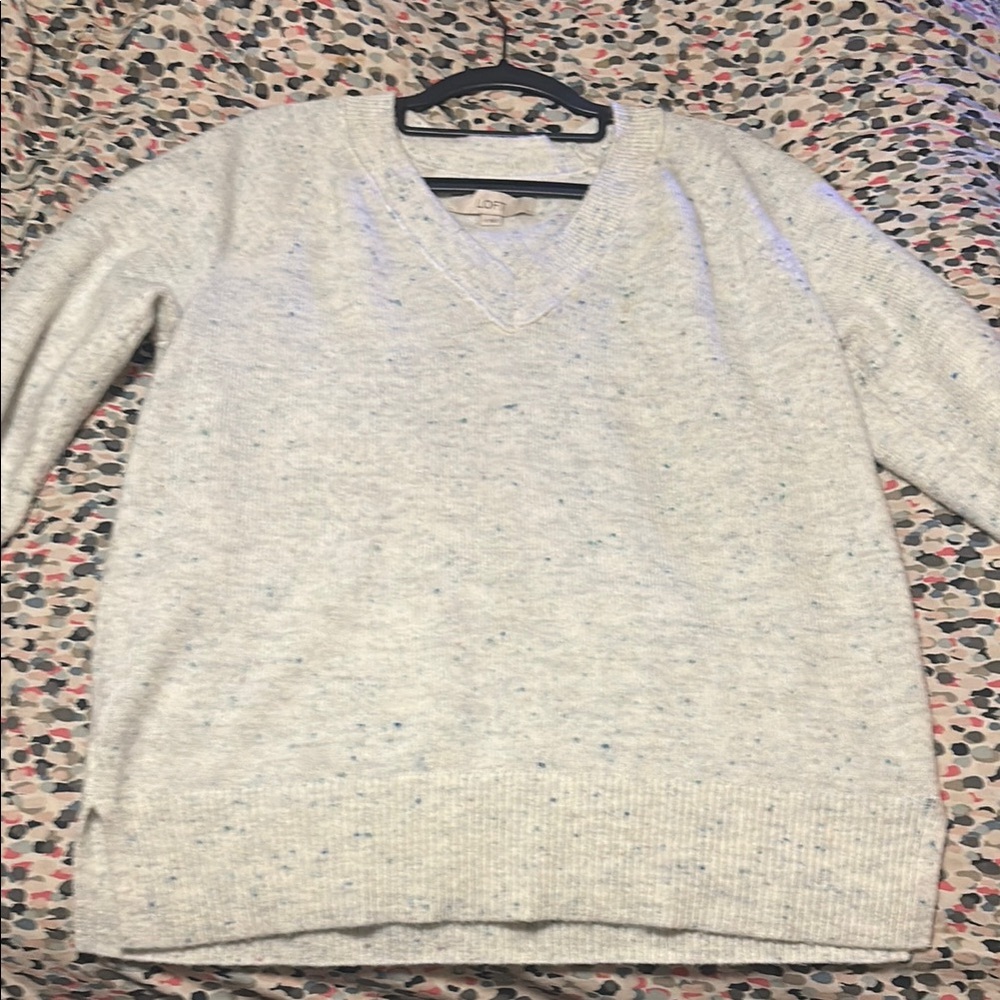 LOFT Light Gray V-Neck Sweater